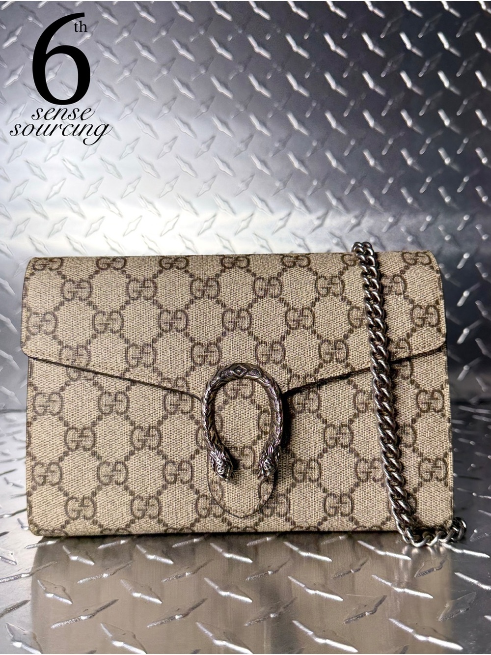 Gucci Dionysus GG Supreme Canvas Wallet on Chain in Brown